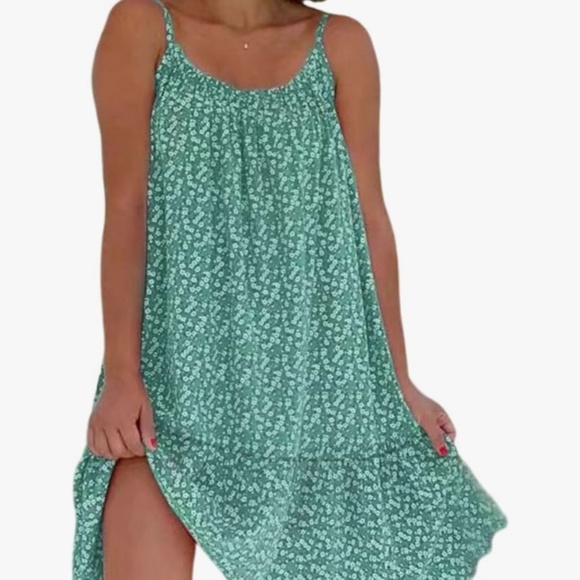 Green floral sun dress spaghetti strap - Picture 1 of 6